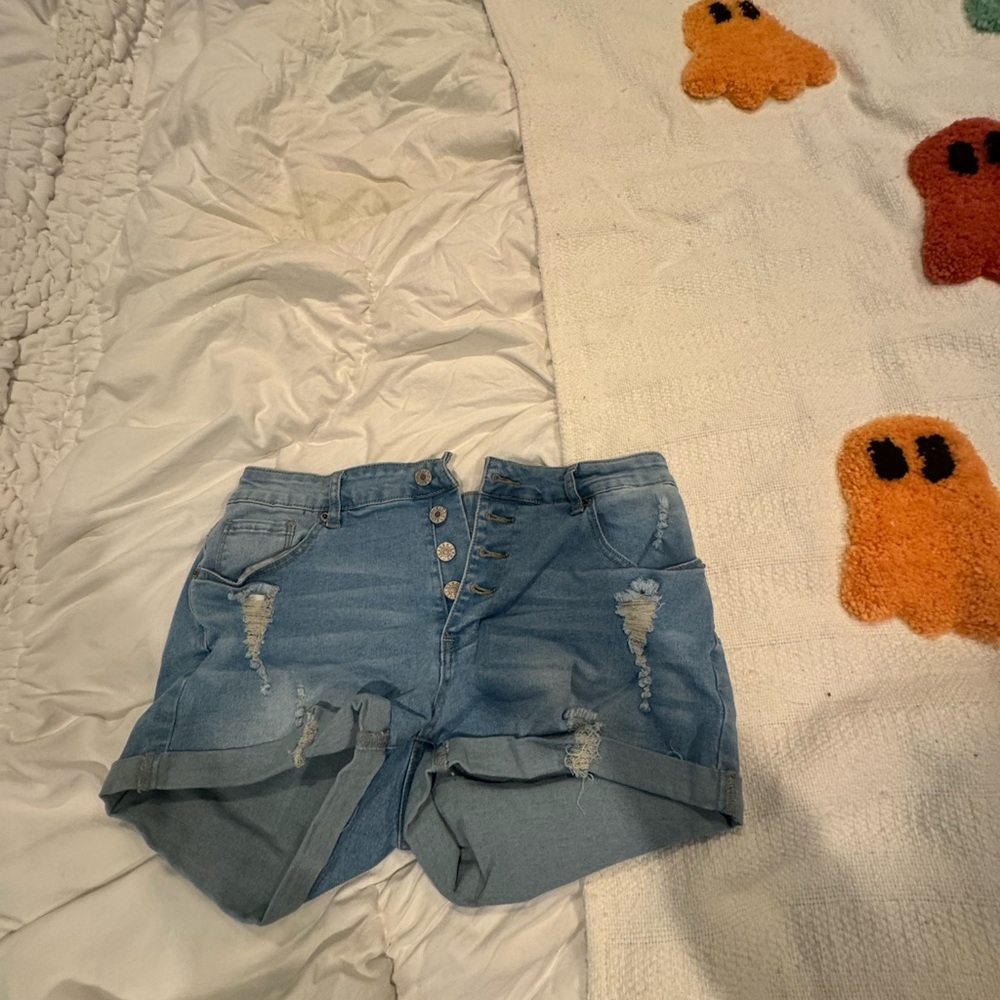 Trendy High Waist Blue Denim Shorts